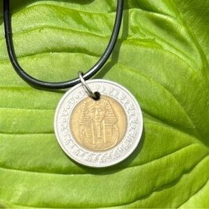 Egyptian pound coin necklace with king tut
